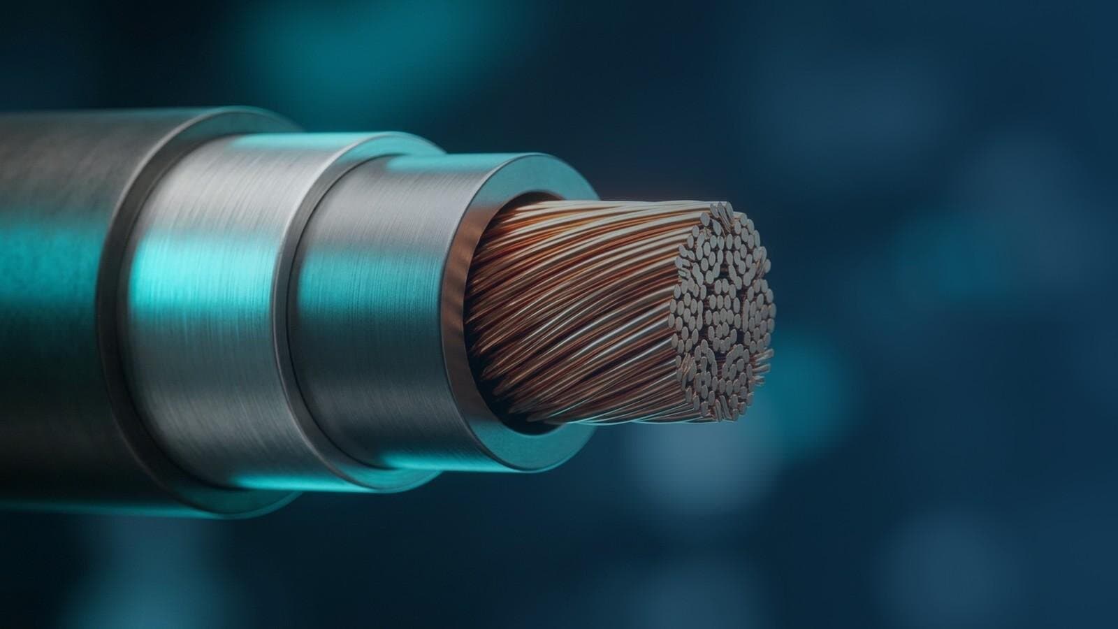 Cross-section of a power cable showing its stranded copper core, insulation and outer sheath